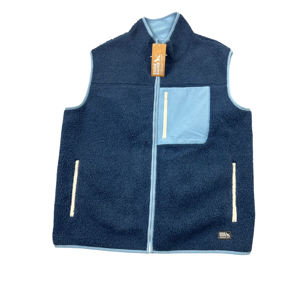 Eddie Bauer Womens TXL Dusk Blue Chilali Vest Sherpa Fleece Full Zip Outdoor